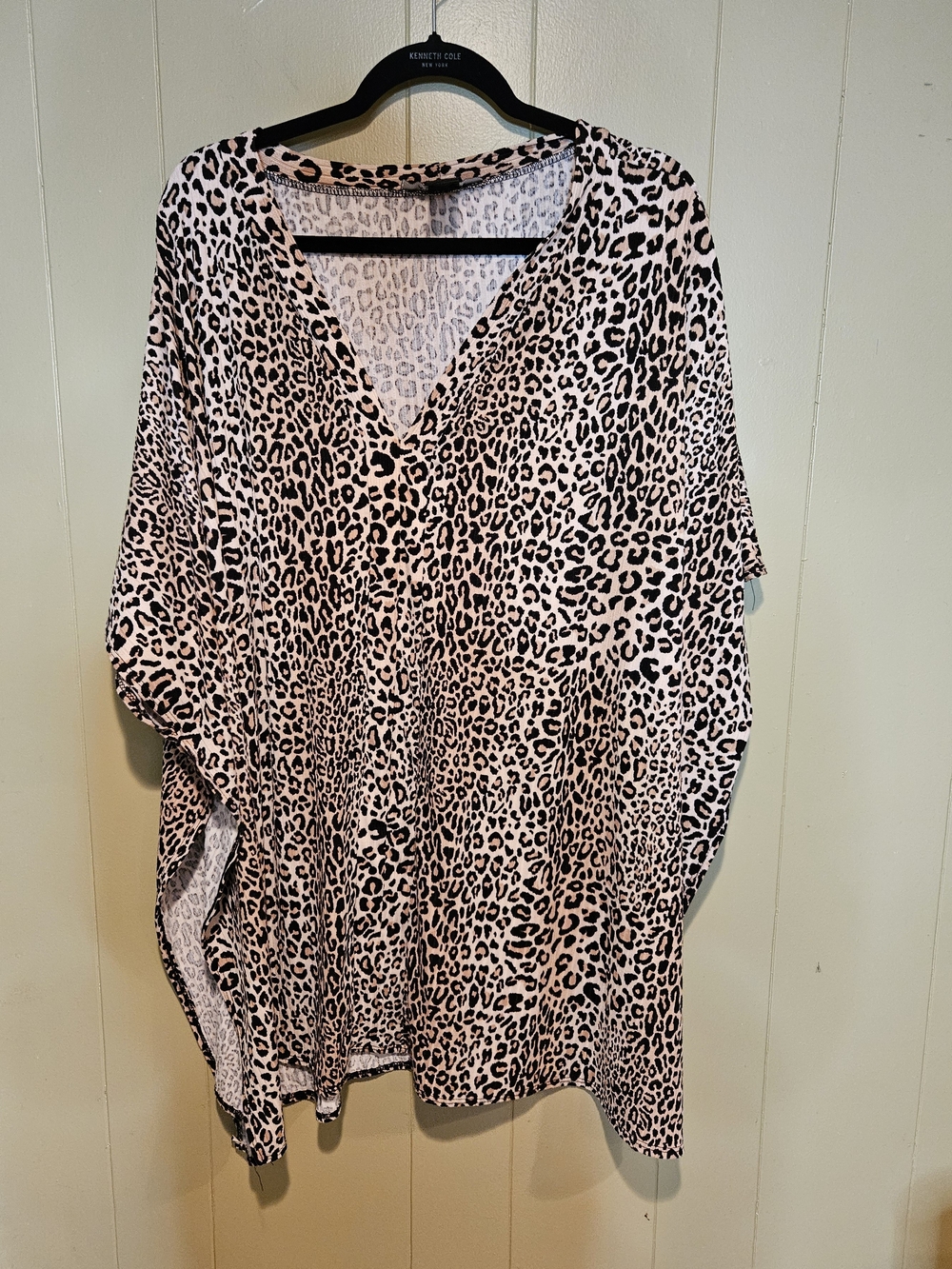 Ashley Stewart Pink and Black Leopard Print V-Neck Tunic
